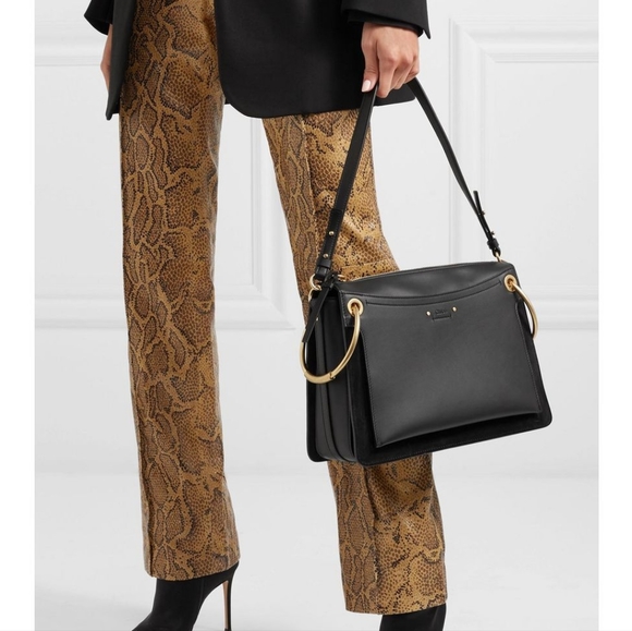 NWT CHLOÉ Medium Roy Red Plum Purple Suede Leather Black Strap Shoulder Bag - Picture 4 of 16